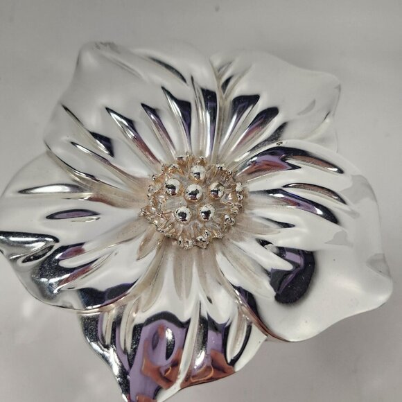 VTG Mirrored Silver Tone Metal Flower Jewelry Box Lidded For You Ease Only Inc - Picture 3 of 10